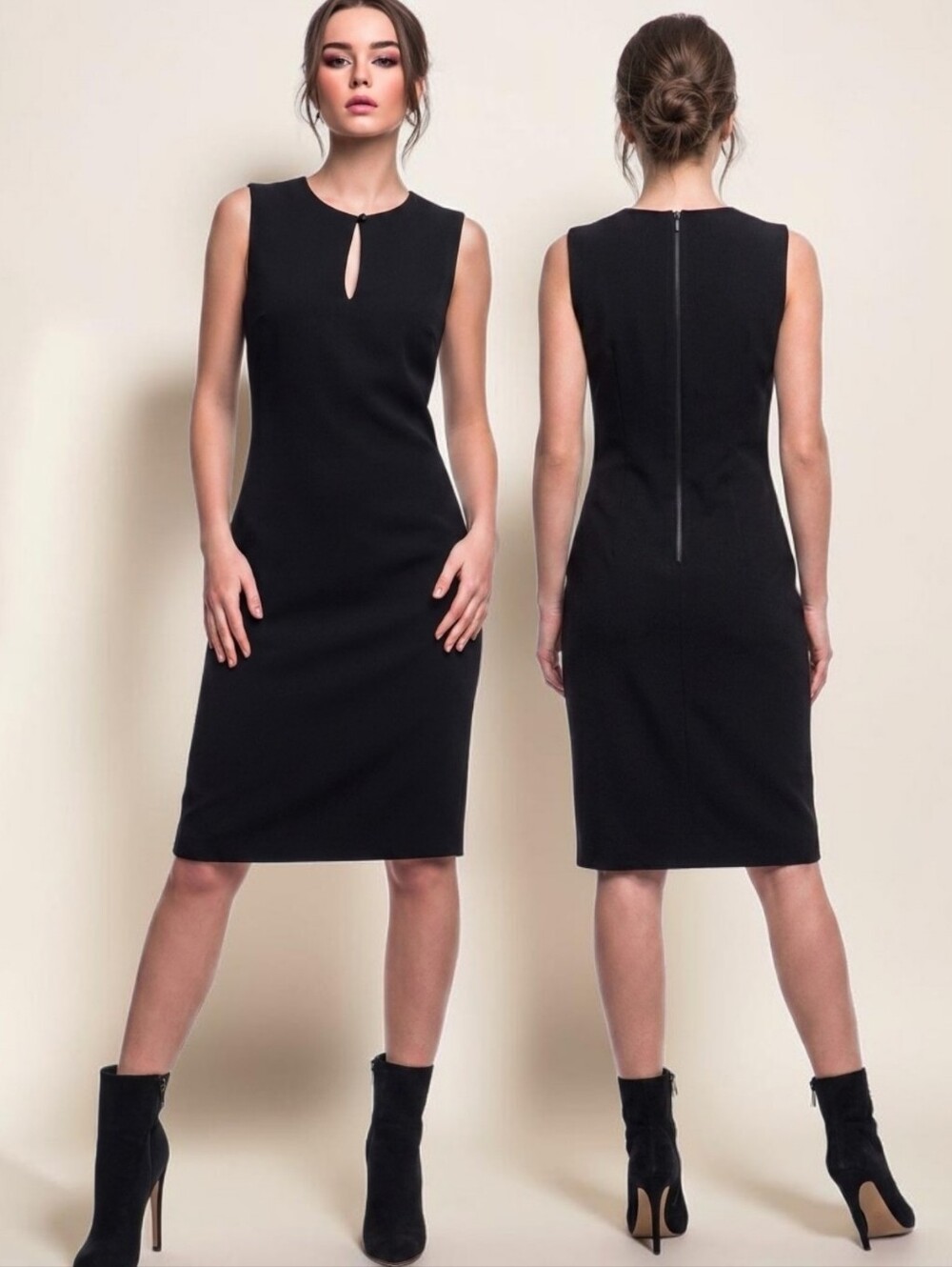 ET VOUS Classic Black Sleeveless Keyhole Sheath Dress - Size 8 (12 U.K.)
